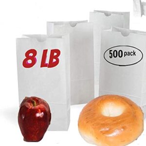 8 lb white paper bags 500/Bundle white lunch bags Great for Grocery/Lunch Bags 8 Pound White Paper Bag - Pack Of 500 (8 lb)