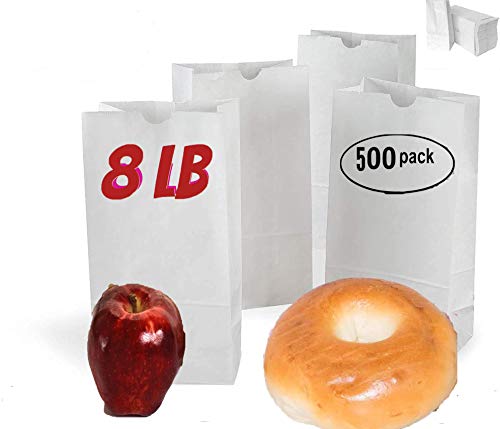 8 lb white paper bags 500/Bundle white lunch bags Great for Grocery/Lunch Bags 8 Pound White Paper Bag - Pack Of 500 (8 lb)