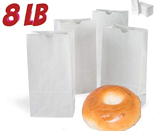 8 lb white paper bags 500/Bundle white lunch bags Great for Grocery/Lunch Bags 8 Pound White Paper Bag - Pack Of 500 (8 lb)