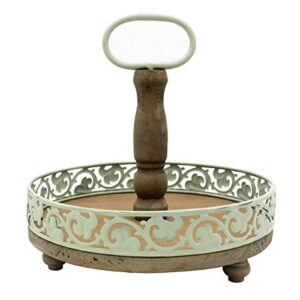 funly mee rustic metal and wood single tier tray with handle farmhouse decorative tray(10.2w×10.2d×10.2h) in