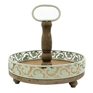 Funly mee Rustic Metal and Wood Single Tier Tray with Handle Farmhouse Decorative Tray(10.2W×10.2D×10.2H) in