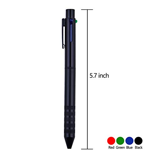 DUNBONG Multi Color Pen Black 4 In 1 Multi function Pen with Black, Blue, Red, Green, Metal Gel Ballpoint Pen, 1-Count (Black)