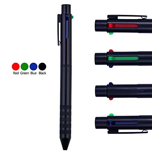 DUNBONG Multi Color Pen Black 4 In 1 Multi function Pen with Black, Blue, Red, Green, Metal Gel Ballpoint Pen, 1-Count (Black)