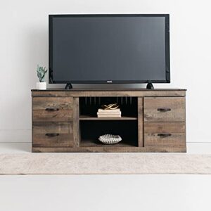 signature design by ashley trinell rustic tv stand with fireplace option fits tvs up to 58", natural brown