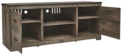 Signature Design by Ashley Trinell Rustic TV Stand with Fireplace Option Fits TVs up to 58", Natural Brown