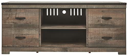 Signature Design by Ashley Trinell Rustic TV Stand with Fireplace Option Fits TVs up to 58", Natural Brown