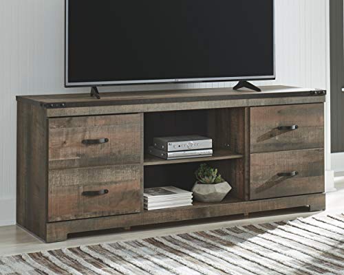 Signature Design by Ashley Trinell Rustic TV Stand with Fireplace Option Fits TVs up to 58", Natural Brown
