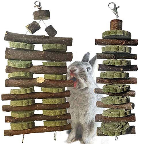 Hamiledy Bunny Chew Toy for Teeth,Guinea Pig Natural Organic Fruitwood Sticks with Grass Cake for Rabbits,Chinchillas,Gerbils, Squirrels, Hamsters, Chewing/Playing Pet Snacks Toy/Improve Dental Health