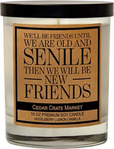 we'll be friends until we are old and senile - friendship gifts for women friends, best friend funny candles for women, unique birthday candle gifts for female, funny gifts, made in usa coworker