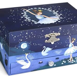 Jewelkeeper Girl's Ballerina Musical Jewelry Storage Box with Pullout Drawer, Glitter Design, Swan Lake Tune