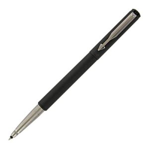 parker vector rollerball pen, matte black with chrome trim, fine point, blue ink, gift box