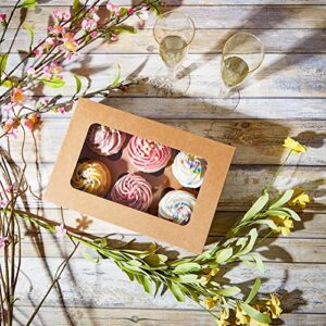 50-Pack 6 Count Cupcake Boxes With Window for Pastries, Desserts, Muffins, Cookies, Disposable Kraft Paper Containers for Birthday Party, Wedding (3.7 x 4.2 x 3.7 Inches)