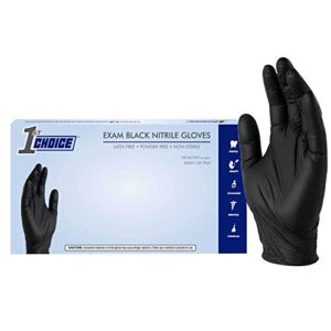 1st choice black nitrile disposable exam gloves 3 mil, latex and powder-free, food-safe, textured, large, box of 100