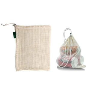 AKOAK 2 Pcs Supermarket Fruit and Vegetable All-Cotton Reusable Shopping Eco-Bag Drawstring All-Cotton Mesh Bag