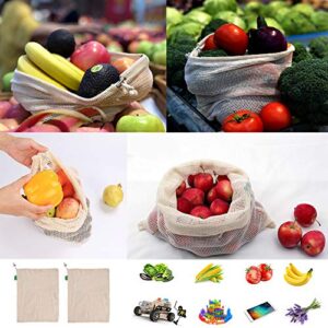 AKOAK 2 Pcs Supermarket Fruit and Vegetable All-Cotton Reusable Shopping Eco-Bag Drawstring All-Cotton Mesh Bag