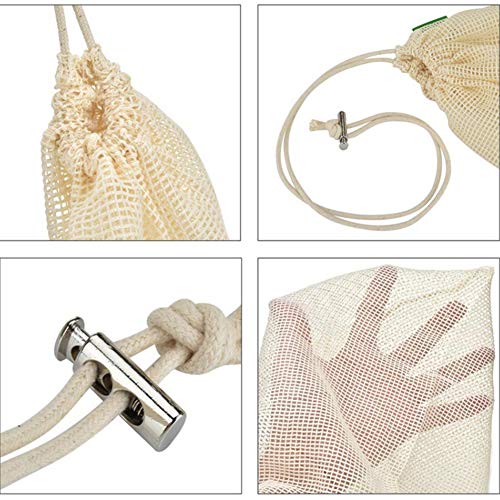 AKOAK 2 Pcs Supermarket Fruit and Vegetable All-Cotton Reusable Shopping Eco-Bag Drawstring All-Cotton Mesh Bag