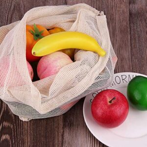 AKOAK 2 Pcs Supermarket Fruit and Vegetable All-Cotton Reusable Shopping Eco-Bag Drawstring All-Cotton Mesh Bag