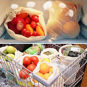AKOAK 2 Pcs Supermarket Fruit and Vegetable All-Cotton Reusable Shopping Eco-Bag Drawstring All-Cotton Mesh Bag