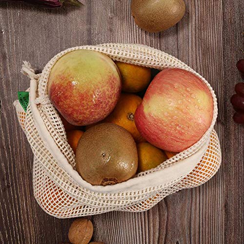 AKOAK 2 Pcs Supermarket Fruit and Vegetable All-Cotton Reusable Shopping Eco-Bag Drawstring All-Cotton Mesh Bag