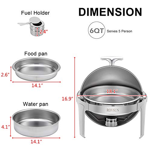 ROVSUN 2-Pack Roll Top Chafing Dish Buffet Set,6 Quart Full Size Pan Chafer, Stainless Steel Round Set with Food Pan, Water Pan and Fuel Holders, for Wedding, Parties, Banquet, Catering Events