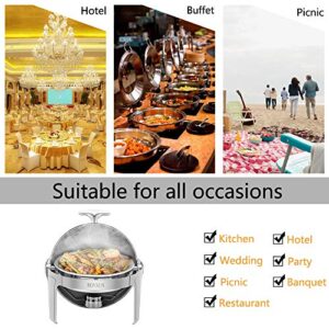 ROVSUN 2-Pack Roll Top Chafing Dish Buffet Set,6 Quart Full Size Pan Chafer, Stainless Steel Round Set with Food Pan, Water Pan and Fuel Holders, for Wedding, Parties, Banquet, Catering Events