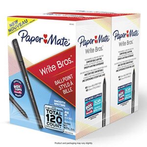 paper mate ballpoint pens, write bros. black ink pens, medium point (1.0mm), 120 count