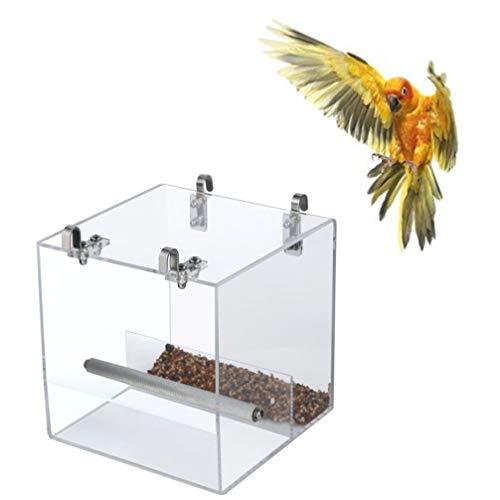 POPETPOP No Mess Bird Feeder for Cage with Hooks - Parrot Feeder Cage Accessories Supplies for Parakeet Canary Cockatiel Finch