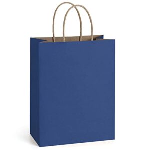bagdream navy blue gift bags 8x4.25x10.5 25pcs paper bags, paper gift bags with handles, paper shopping bags kraft bags party favor bags retail merchandise bags sacks