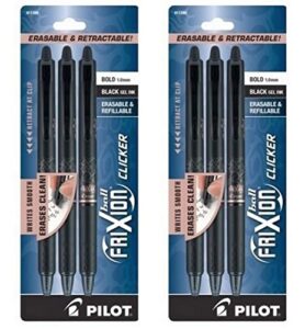 (2) pilot frixion clicker erasable pen black gel ink. 3 pack bold, 1.0 mm, 11390