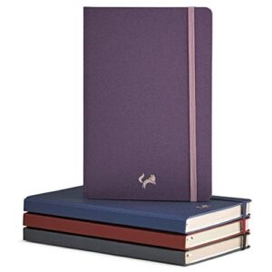 Jumping Fox Design Premium A5 Dotted Journal Hardcover Notebook, Medium 5.6 x 8.4 inches, 120gsm Thick Paper, Numbered Pages, Inner Pocket, Unique Leatherette, Satin Purple