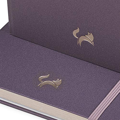 Jumping Fox Design Premium A5 Dotted Journal Hardcover Notebook, Medium 5.6 x 8.4 inches, 120gsm Thick Paper, Numbered Pages, Inner Pocket, Unique Leatherette, Satin Purple