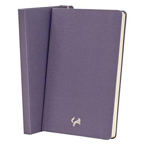 Jumping Fox Design Premium A5 Dotted Journal Hardcover Notebook, Medium 5.6 x 8.4 inches, 120gsm Thick Paper, Numbered Pages, Inner Pocket, Unique Leatherette, Satin Purple