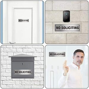 Self-Adhesive No Soliciting Sign Metal for House Business Office Doors, 2 Pack Silver Color Aluminun 7 x 2 inches, Unique Small Design Durable UV and Weather Resistant, Easy Installation