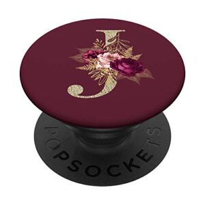 maroon floral initial letter j monogram flowers popsockets popgrip: swappable grip for phones & tablets