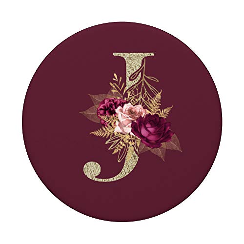 Maroon floral Initial Letter J monogram flowers PopSockets PopGrip: Swappable Grip for Phones & Tablets