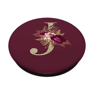 Maroon floral Initial Letter J monogram flowers PopSockets PopGrip: Swappable Grip for Phones & Tablets