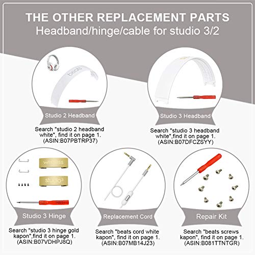 Studio Ear Pads Cushions Replacement Parts Repair Kit Compatible with Beats by Dr. Dre Studio 2 Wireless/Wired B0500/B0501 and Studio 3 Over Ear Headphones (White)