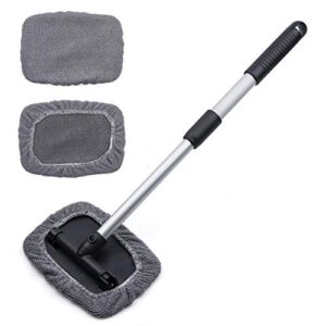 urlighting windshield cleaning brush tool - car window cleaner with extendable handle auto car glass cleaner with 2 washable and reusable pads(gray)