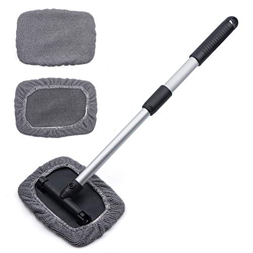 URlighting Windshield Cleaning Brush Tool - Car Window Cleaner with Extendable Handle Auto Car Glass Cleaner with 2 Washable and Reusable Pads(Gray)