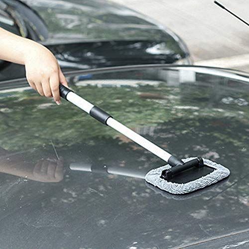 URlighting Windshield Cleaning Brush Tool - Car Window Cleaner with Extendable Handle Auto Car Glass Cleaner with 2 Washable and Reusable Pads(Gray)