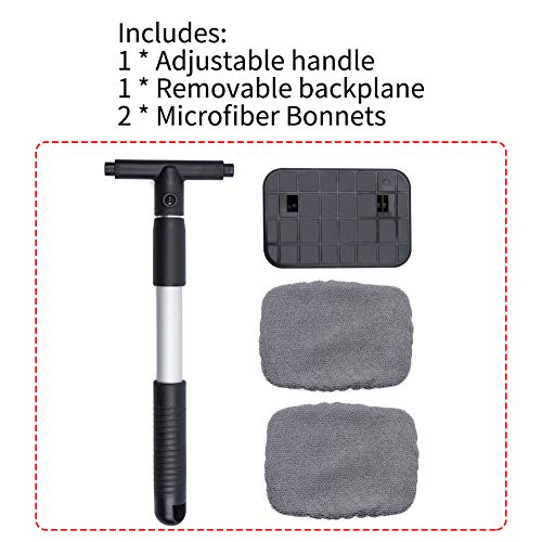 URlighting Windshield Cleaning Brush Tool - Car Window Cleaner with Extendable Handle Auto Car Glass Cleaner with 2 Washable and Reusable Pads(Gray)