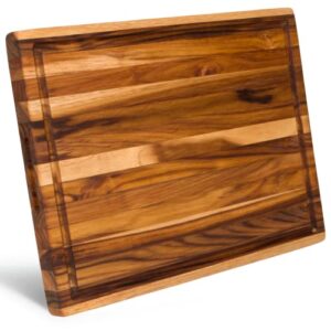 large teak wood cutting board - juice groove, reversible, hand grips (edge grain, 18 x 14 x 1.25 inches | large)