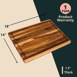 Large Teak Wood Cutting Board - Juice Groove, Reversible, Hand Grips (Edge Grain, 18 x 14 x 1.25 inches | Large)