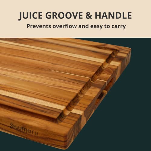 Large Teak Wood Cutting Board - Juice Groove, Reversible, Hand Grips (Edge Grain, 18 x 14 x 1.25 inches | Large)