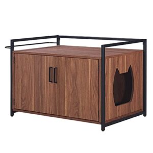 unipaws cat litter box enclosure with metal frame, privacy cat washroom bench, litter box hidden, pet crate with iron and wood sturdy structure, cat house nightstand