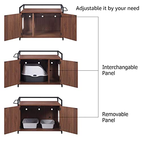 unipaws Cat Litter Box Enclosure with Metal Frame, Privacy Cat Washroom Bench, Litter Box Hidden, Pet Crate with Iron and Wood Sturdy Structure, Cat House Nightstand