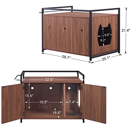 unipaws Cat Litter Box Enclosure with Metal Frame, Privacy Cat Washroom Bench, Litter Box Hidden, Pet Crate with Iron and Wood Sturdy Structure, Cat House Nightstand