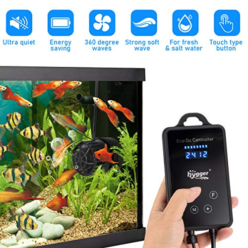 hygger Quiet Magnetic Aquarium Wave Maker, 1600GPH DC 12V Powerhead with Digital Led Display Controller, Submersible Water Inverter Circulation Pump for Fish Tank 3-25 Gallon