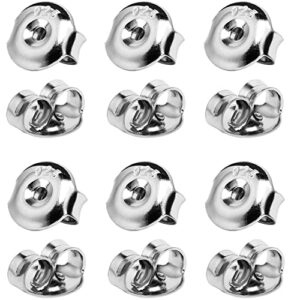 12pcs real 925 silver earring backs replacements, 18k white gold plated hypoallergenic earring backs for studs, secure ear locking for stud earrings ear nut for posts, 6mm