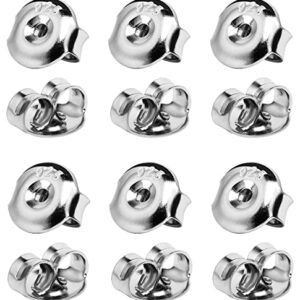 12PCS Real 925 Silver Earring Backs Replacements, 18K White Gold Plated Hypoallergenic Earring Backs for Studs, Secure Ear Locking for Stud Earrings Ear Nut for Posts, 6mm